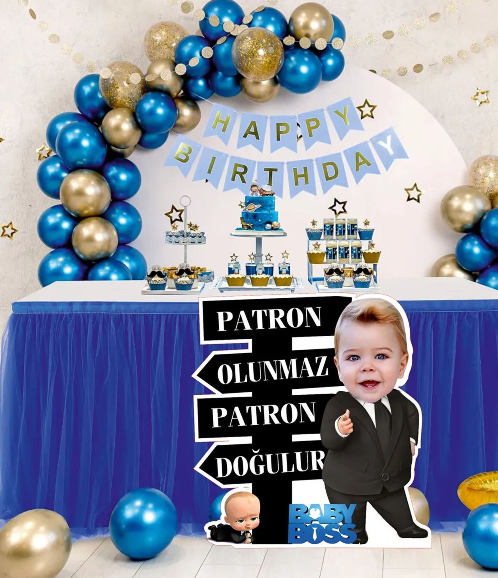 Patron Bebek  Doğum Günü Ayaklı Pano 50 cm