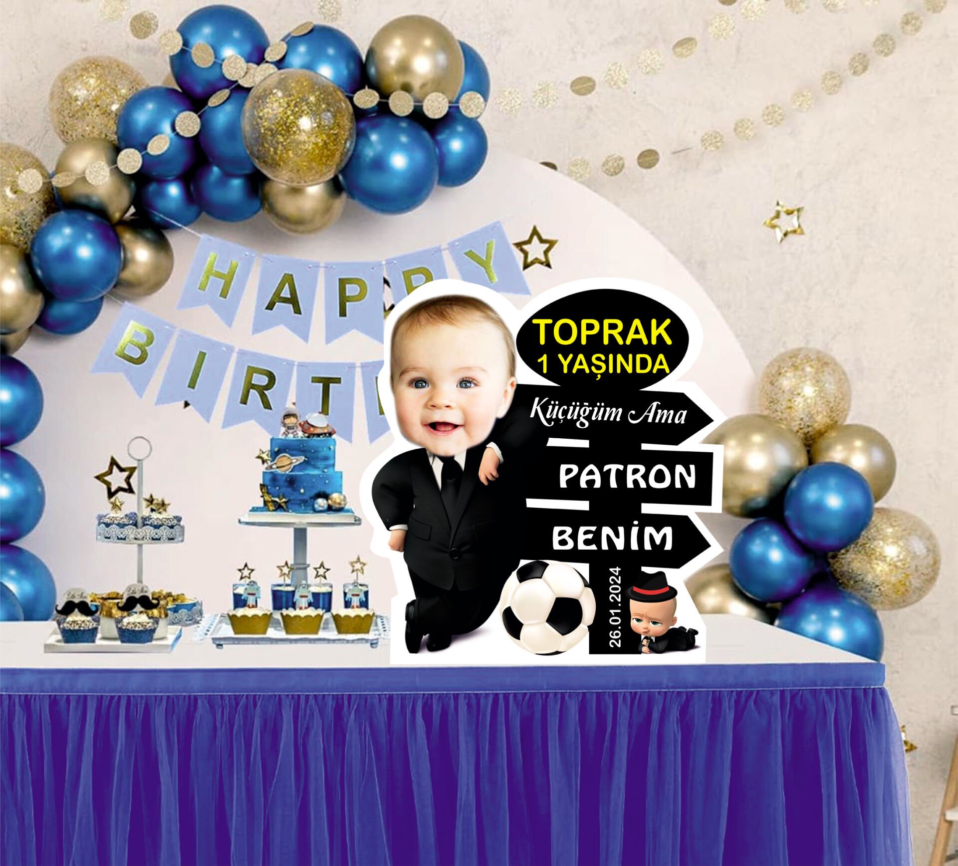 Patron Bebek Doğum Günü Masa Üstü Ayaklı Pano 50 cm.