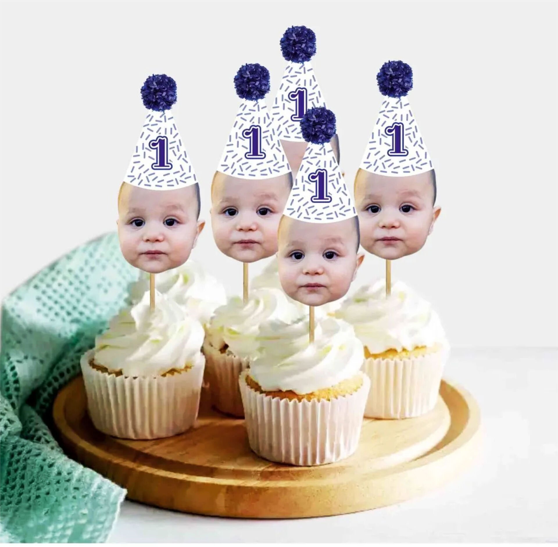 Fotograflı Cupcake Süs Mavi 10 Adet