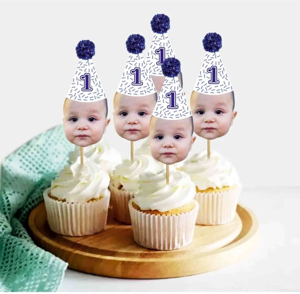 Fotograflı Cupcake Süs Mavi 10 Adet