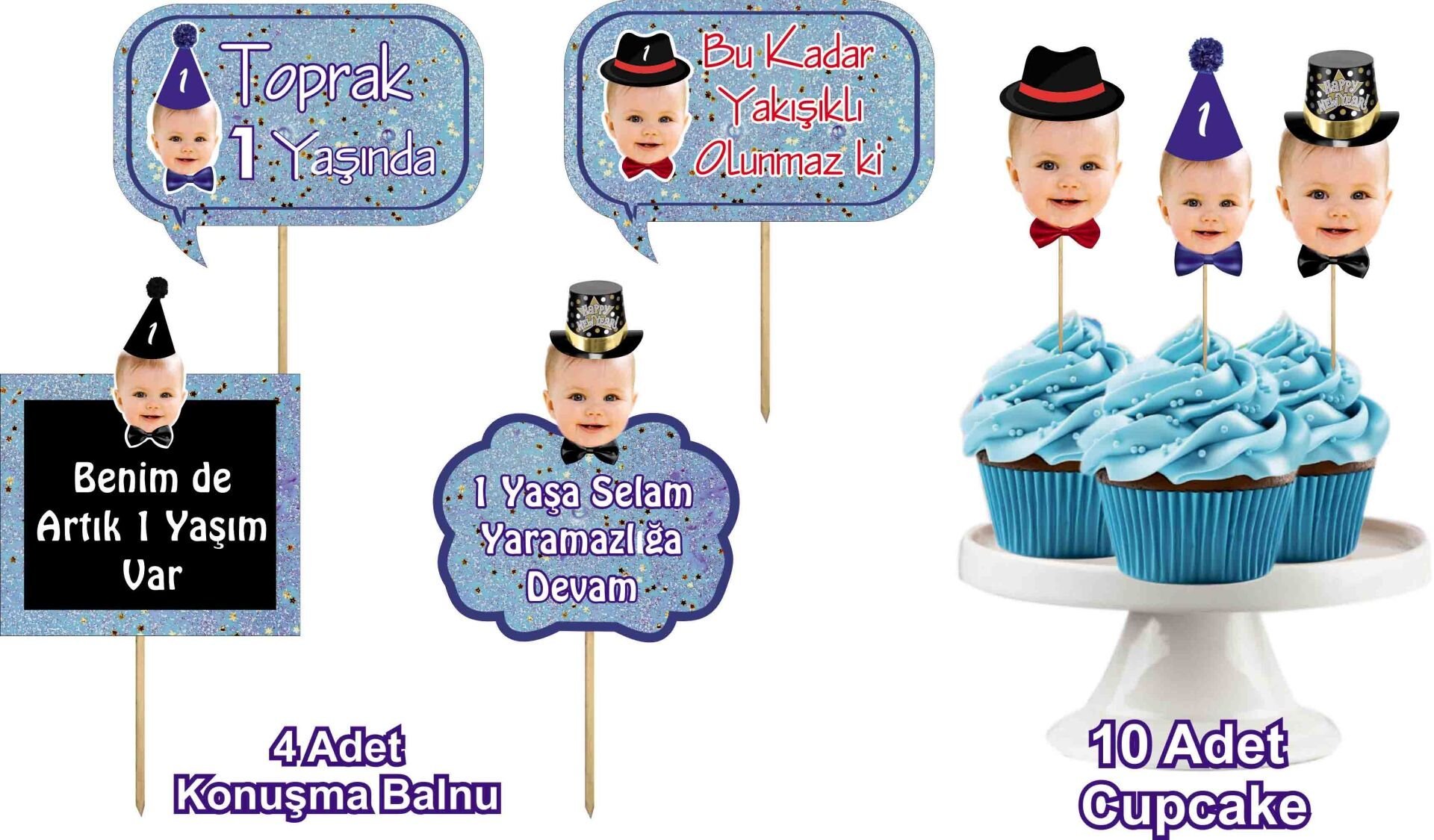 Doğum Günü Konuşma Balonlu Cupcake Set
