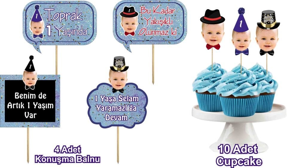 Doğum Günü Konuşma Balonlu Cupcake Set